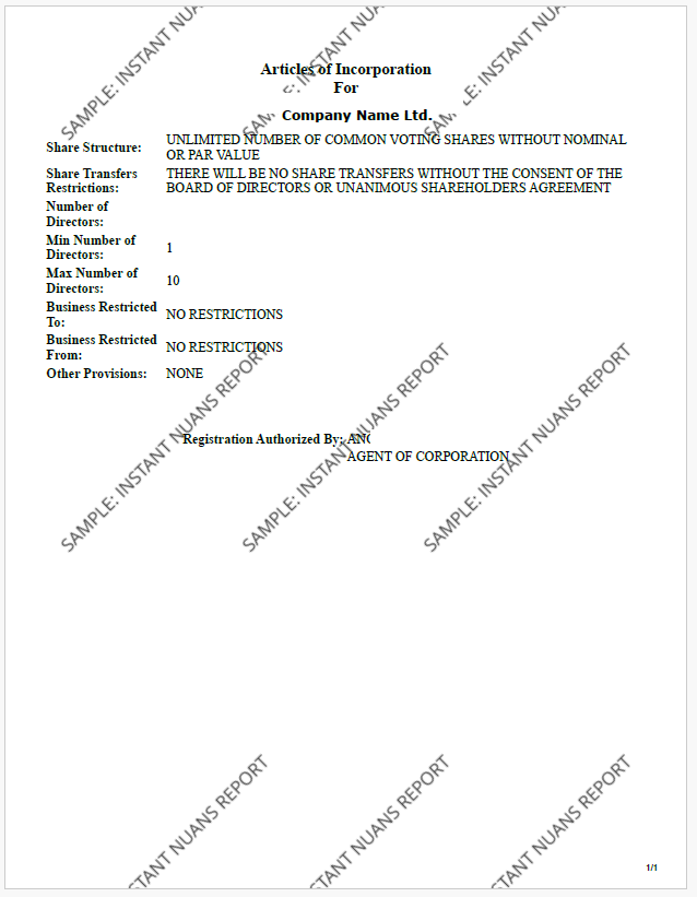 Sample Of Alberta Articles Of Incorporation Instant Nuans Report 2686